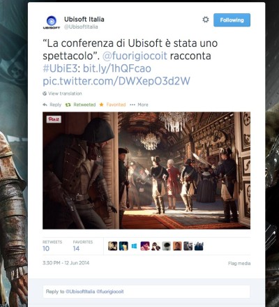 Tweet di Ubisoft - Fuorigio.co