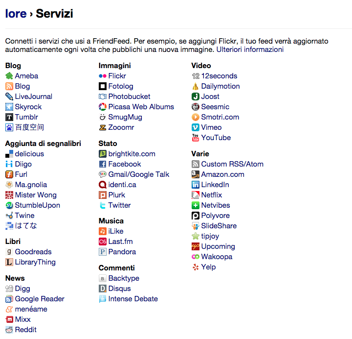 Servizi di import di FriendFeed