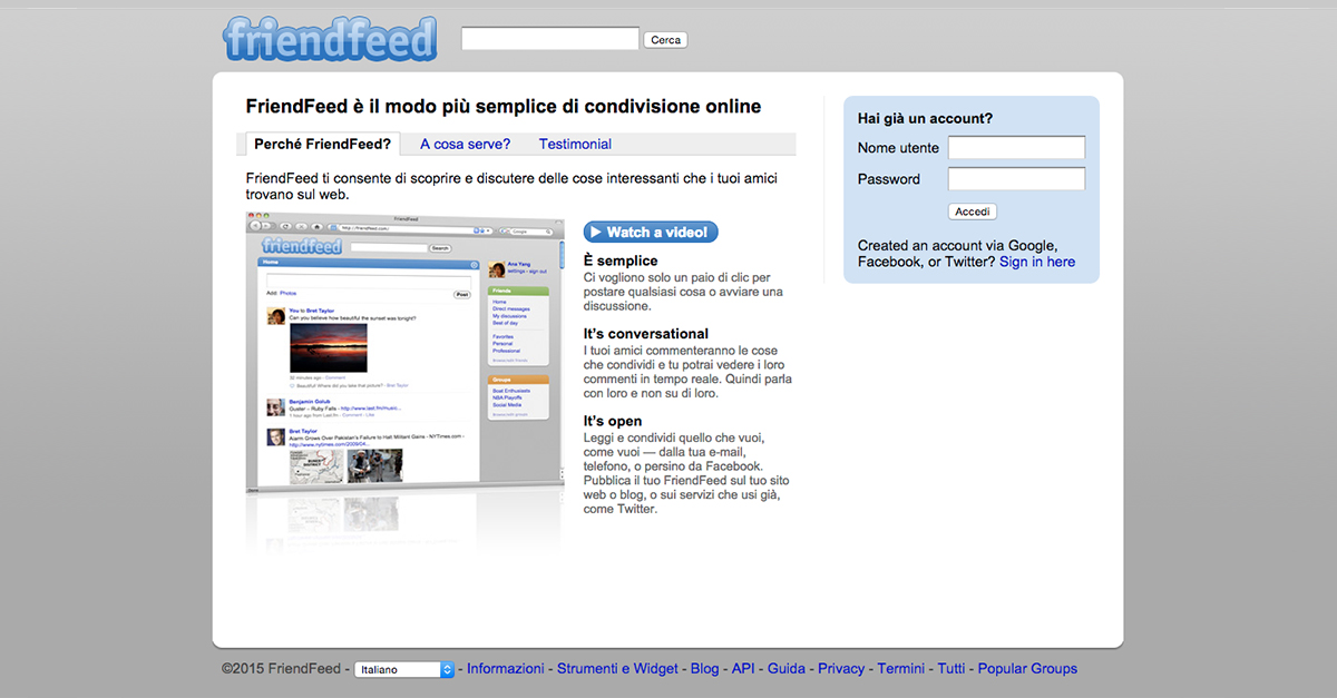 home page di FriendFeed