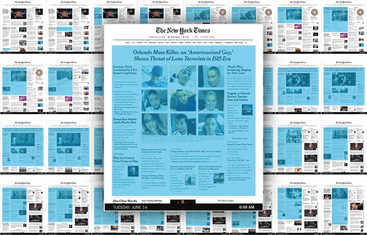 L’evoluzione della news della strage di Orlando sull’home page del New York Times